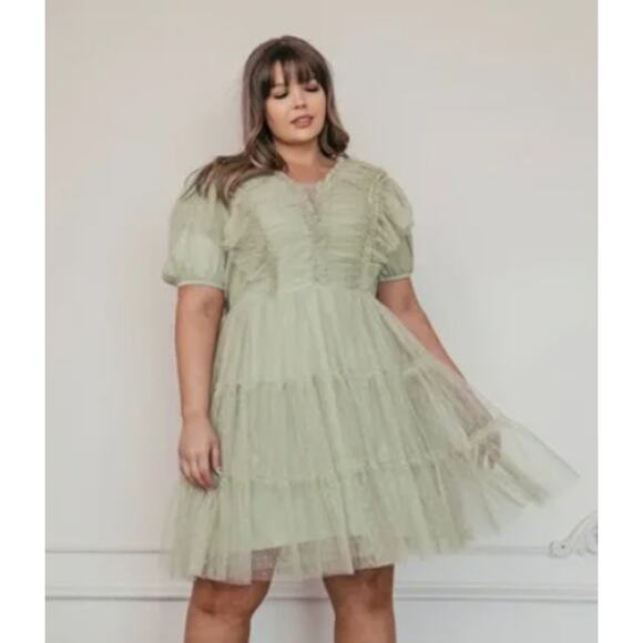 Jessakae Veronica Dress 5X Gauzy Tiered Romantic Sage Green V Neck Formal - Picture 1 of 4